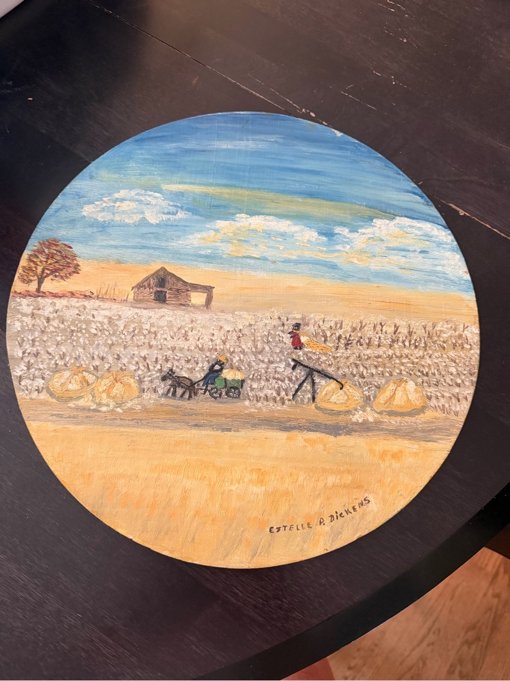 Hand-Painted Rural Cotton Field Round Wall Art by - Estelle P Dickens